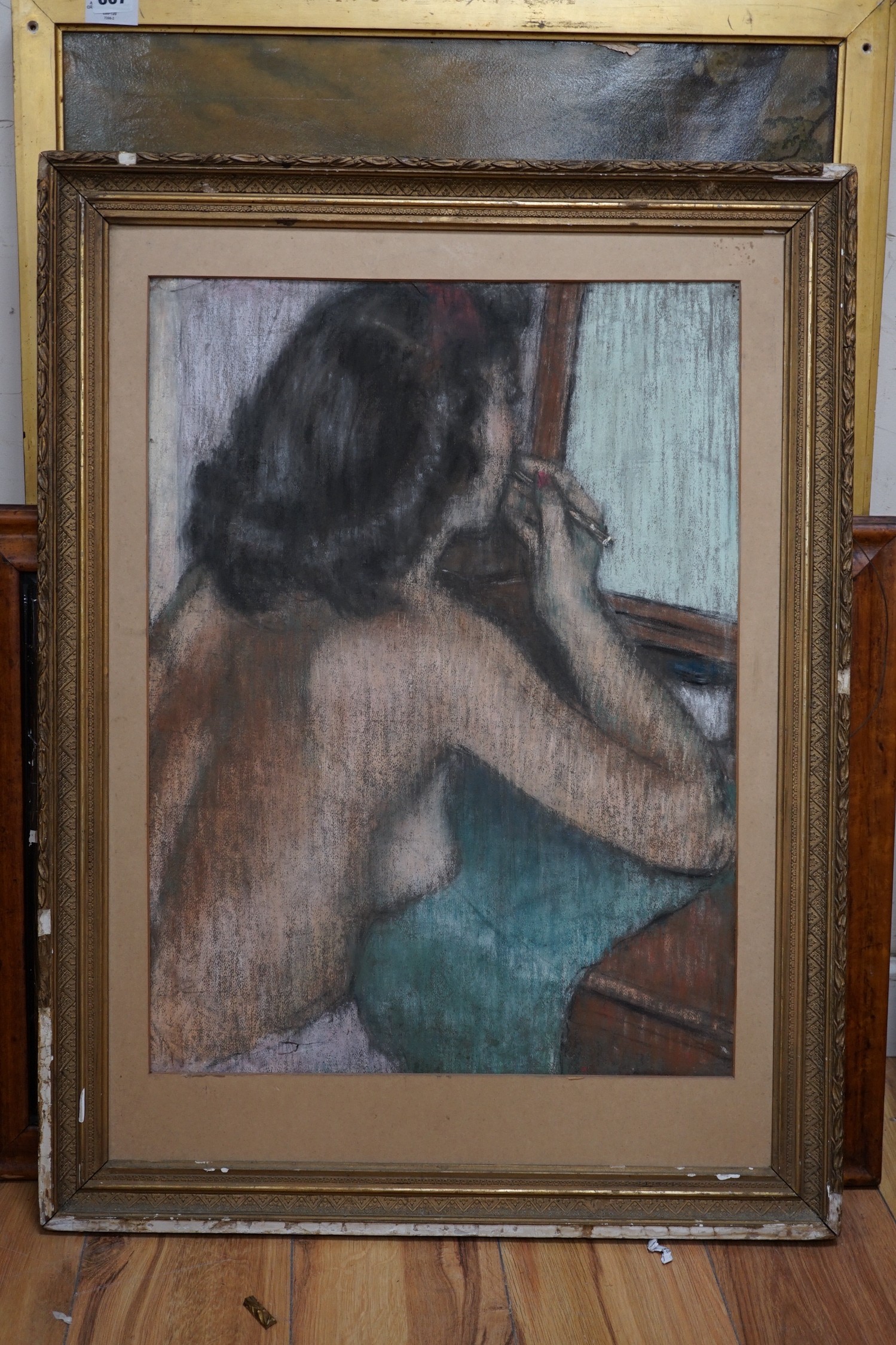 Derek Middleton (1928-2002), pastel, 'Girl seated at the dressing table', artist label verso, 61 x 46cm